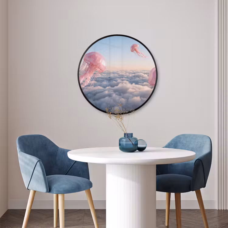 Ronde fotolijst - Roze dier - Wolken — 3