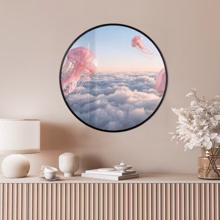 Ronde fotolijst - Roze dier - Wolken — 4
