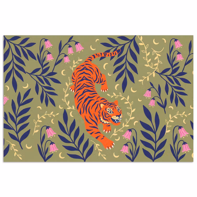 Poster - Tijger - Bladeren - Dieren - Illustratie - Oranje — 1