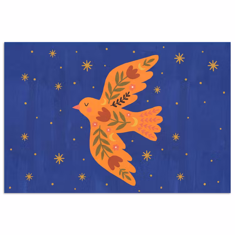 Poster - Vogel - Bloemen - Decoratief - Oranje - Blauw — 1