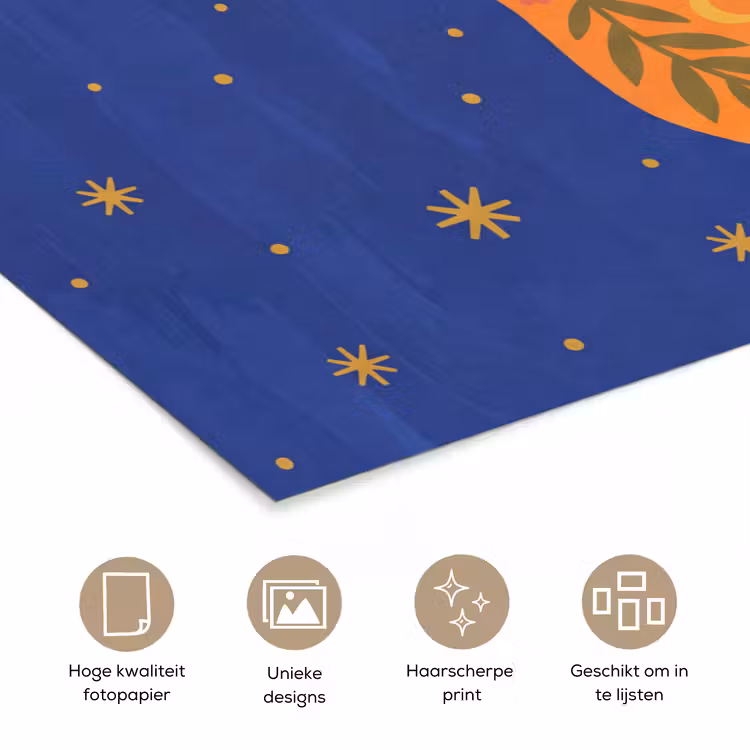 Poster - Vogel - Bloemen - Decoratief - Oranje - Blauw — 5