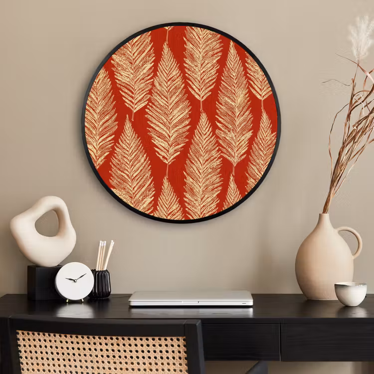 Ronde fotolijst - Rood - Botanisch - Varen - Patroon — 2