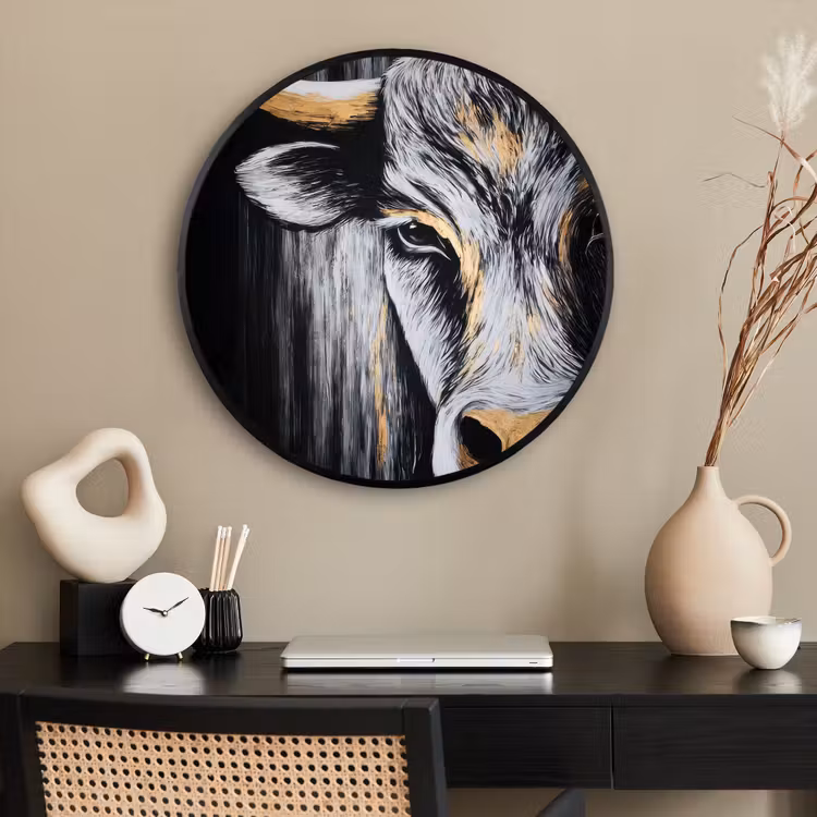 Ronde fotolijst - Stier - Hoorns - Snuit - Goud — 2