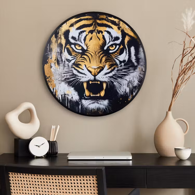 Ronde fotolijst - Tijger - Verfspatten - Goud — 2