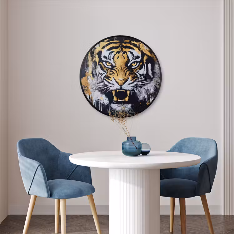 Ronde fotolijst - Tijger - Verfspatten - Goud — 3