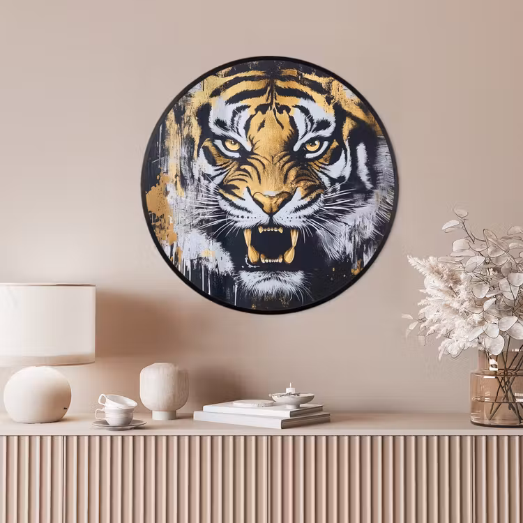 Ronde fotolijst - Tijger - Verfspatten - Goud — 4