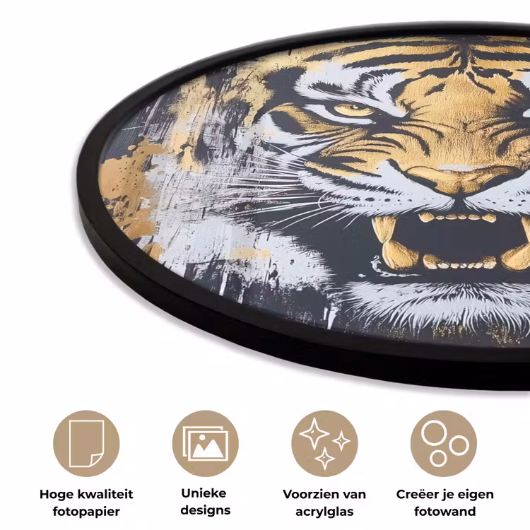 Ronde fotolijst - Tijger - Verfspatten - Goud — 5