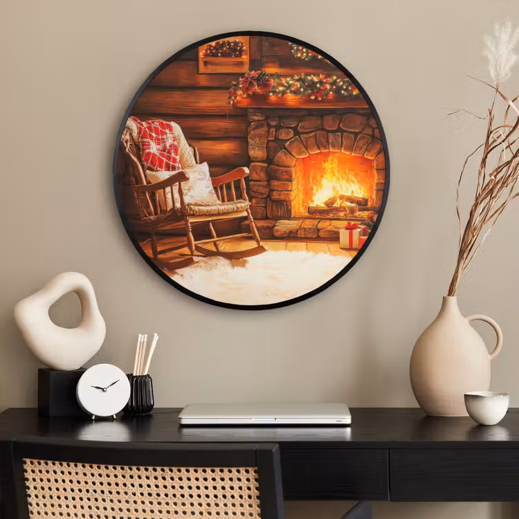 Ronde fotolijst - Winter - Kerst - Huis - Openhaard — 2