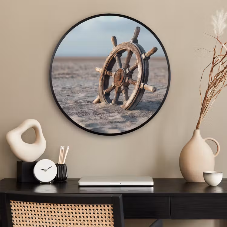 Ronde fotolijst - Scheepsstuur - Hout - Bruin - Zand — 2