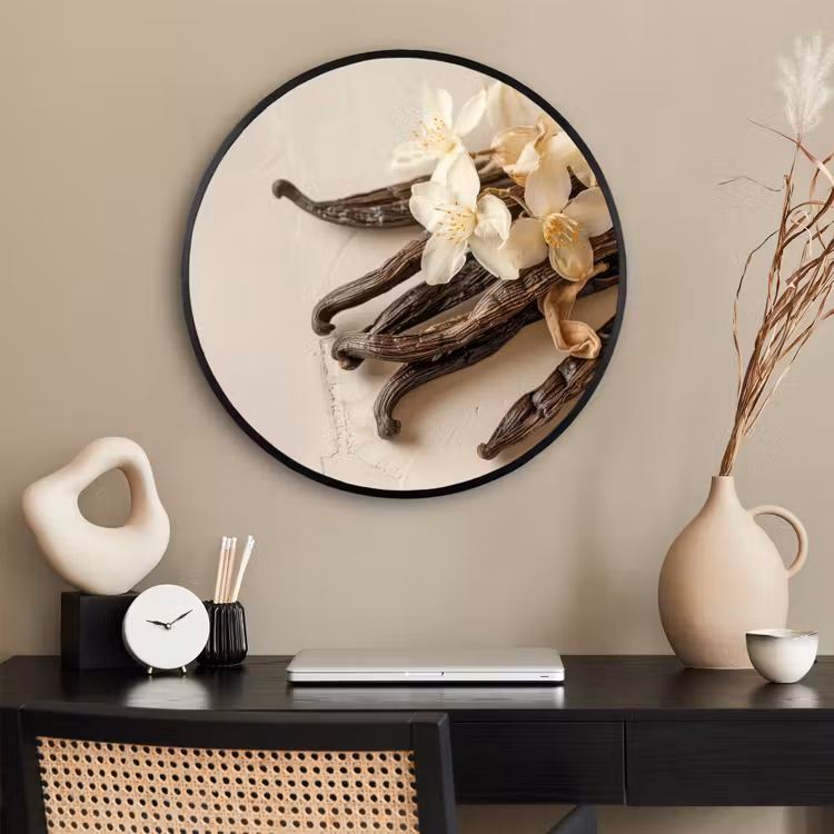 Ronde fotolijst - Vanille - Bloemen - Beige — 2