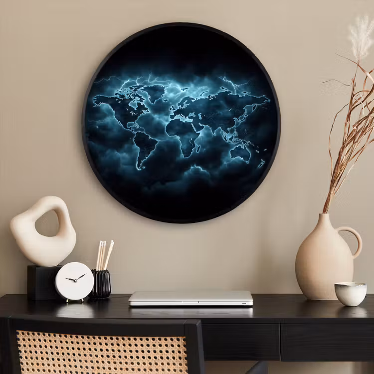 Ronde fotolijst - Wereldkaart - Bliksem - Blauw — 2