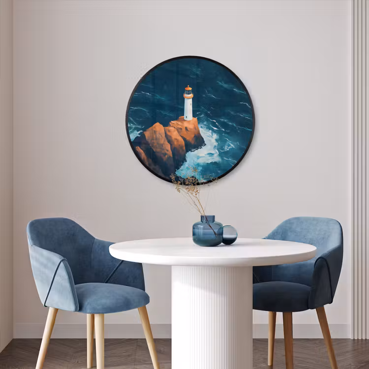 Ronde fotolijst - Vuurtoren - Rots - Zee - Golven — 3