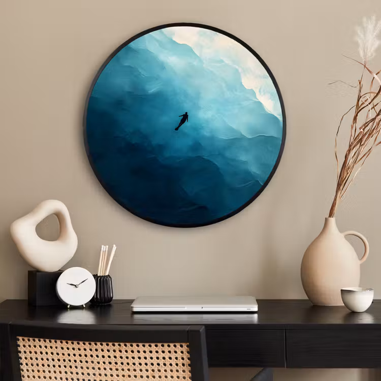 Ronde fotolijst - Zee - Silhouet - Abstract - Blauw — 2