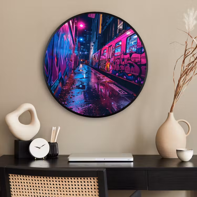 Ronde fotolijst - Stad - Neon - Nacht - Roze - Graffiti — 2