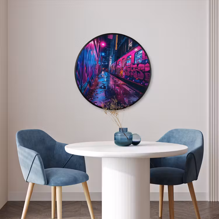 Ronde fotolijst - Stad - Neon - Nacht - Roze - Graffiti — 3