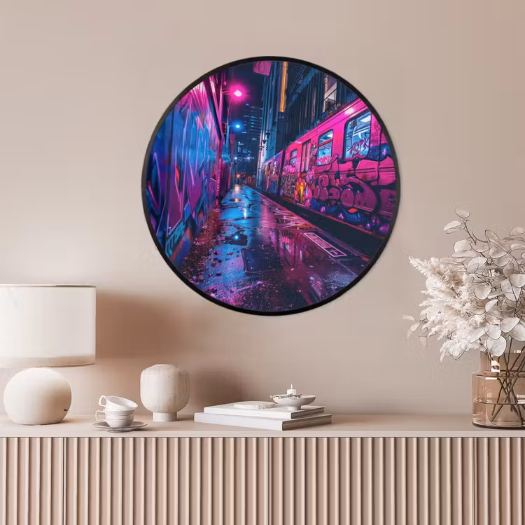 Ronde fotolijst - Stad - Neon - Nacht - Roze - Graffiti — 4