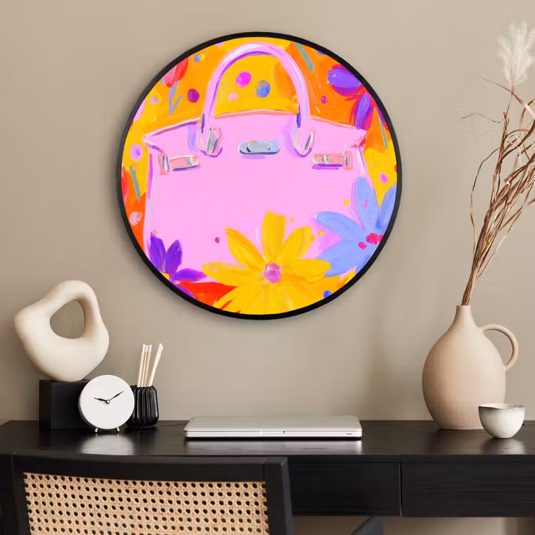 Ronde fotolijst - Tas - Roze - Bloemen — 2