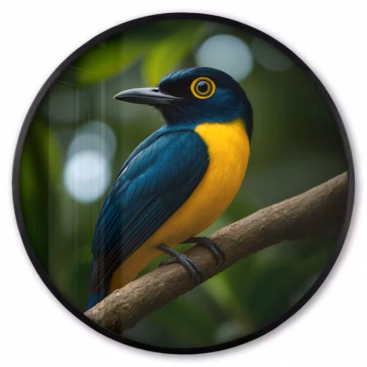 Ronde fotolijst - Vogel - Tak - Geel - Bladeren — 1