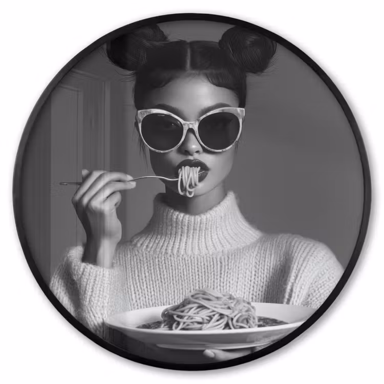 Ronde fotolijst - Vrouw - Pasta - Zonnebril — 1