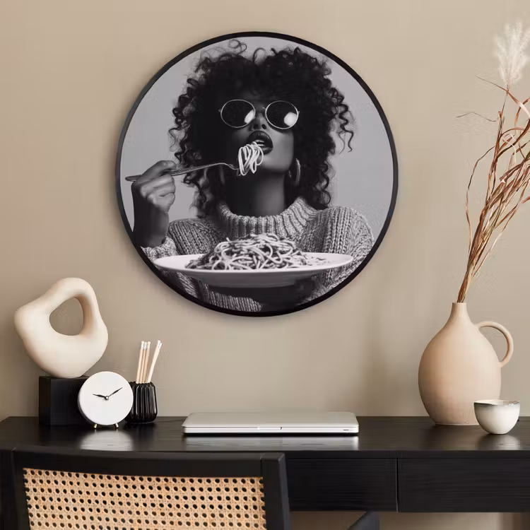 Ronde fotolijst - Vrouw - Pasta - Zwart - Wit — 2