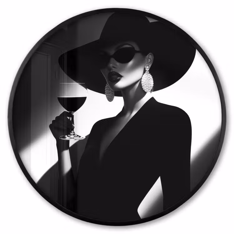 Ronde fotolijst - Vrouw - Wijn - Chic — 1