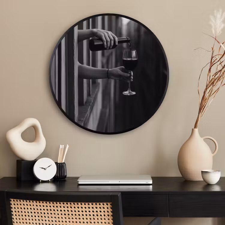 Ronde fotolijst - Wijnfles - Glas - Handen - Raam — 2