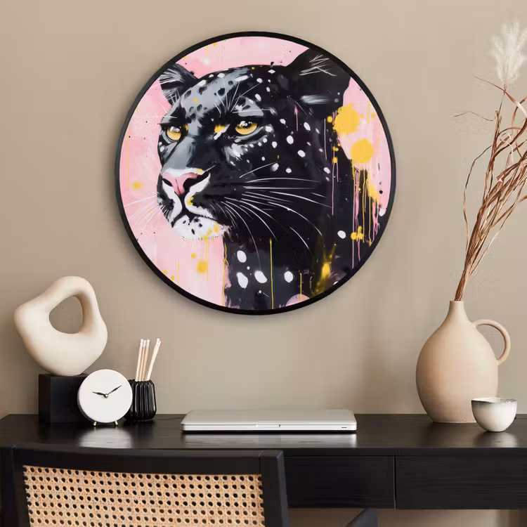 Ronde fotolijst - Zwart - Panter - Roze - Abstract — 2