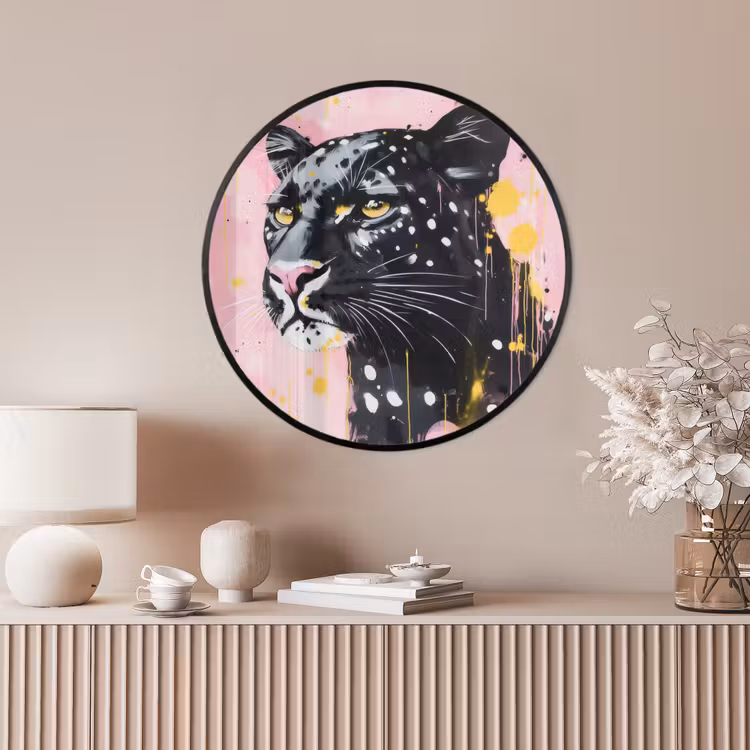 Ronde fotolijst - Zwart - Panter - Roze - Abstract — 4
