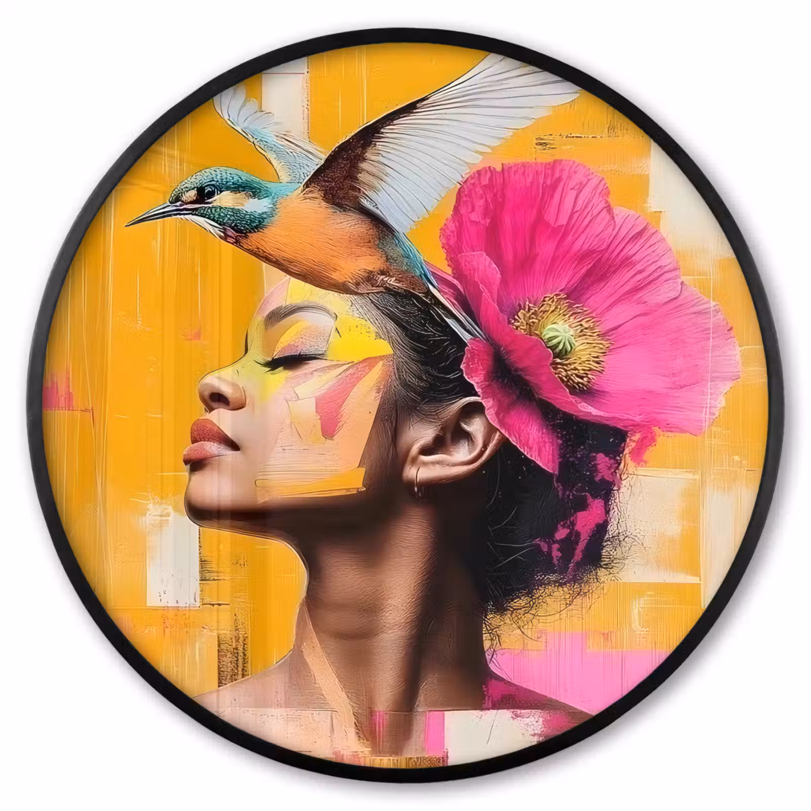 Ronde fotolijst - Vogel - Vrouw - Abstract - Bloem — 1