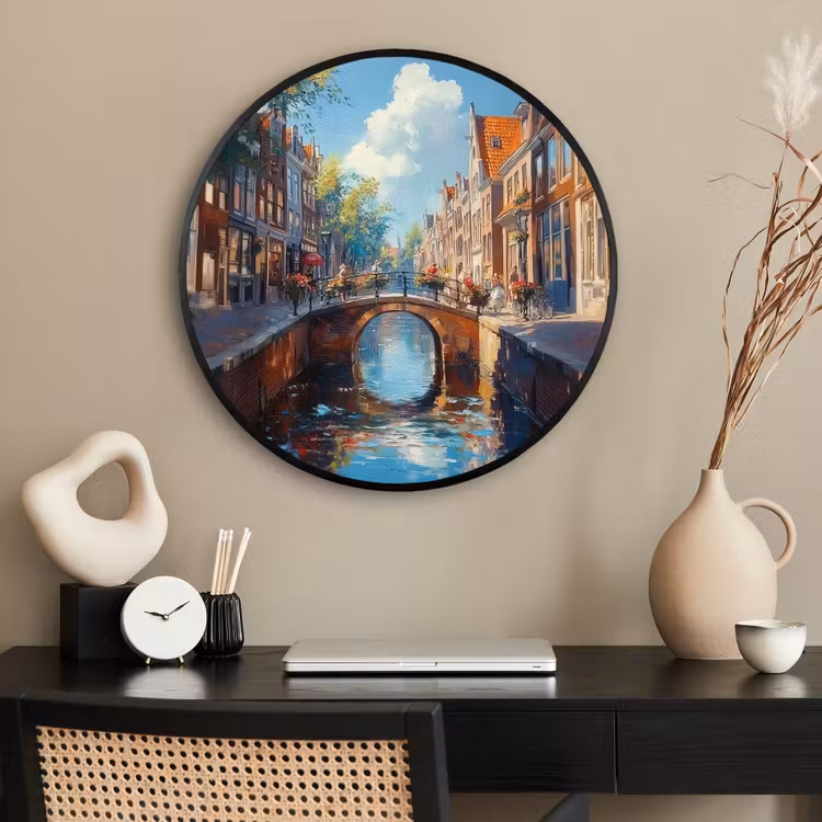 Ronde fotolijst - Stad - Gracht - Zon - Fietsen — 2