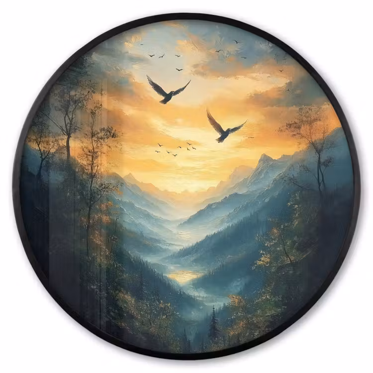 Ronde fotolijst - Vogels - Zon - Bomen - Groen — 1