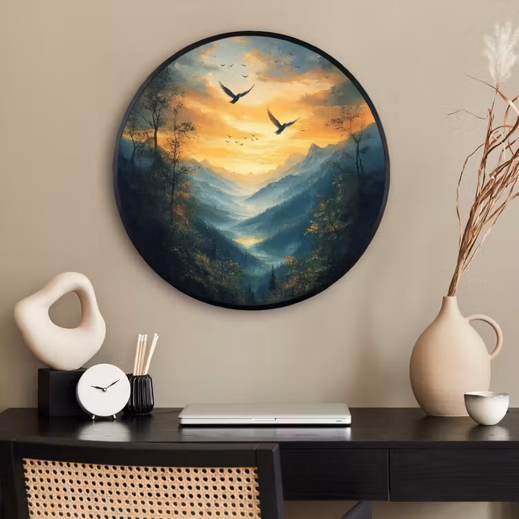 Ronde fotolijst - Vogels - Zon - Bomen - Groen — 2