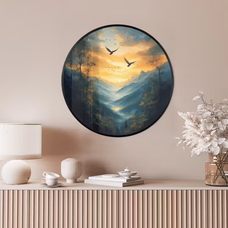 Ronde fotolijst - Vogels - Zon - Bomen - Groen — 4