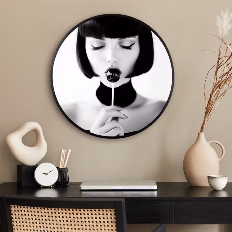 Ronde fotolijst - Vrouw - Lolly - Zwart - Wit — 2