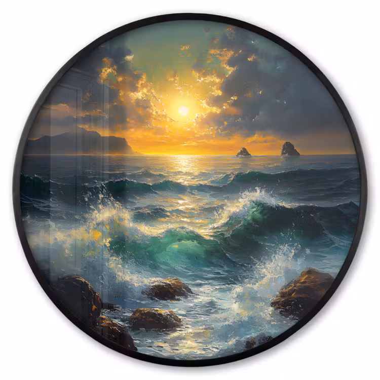 Ronde fotolijst - Zee - Zon - Golven - Rotsen — 1