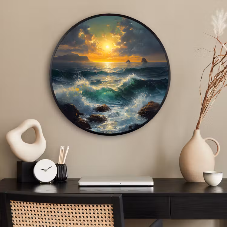 Ronde fotolijst - Zee - Zon - Golven - Rotsen — 2