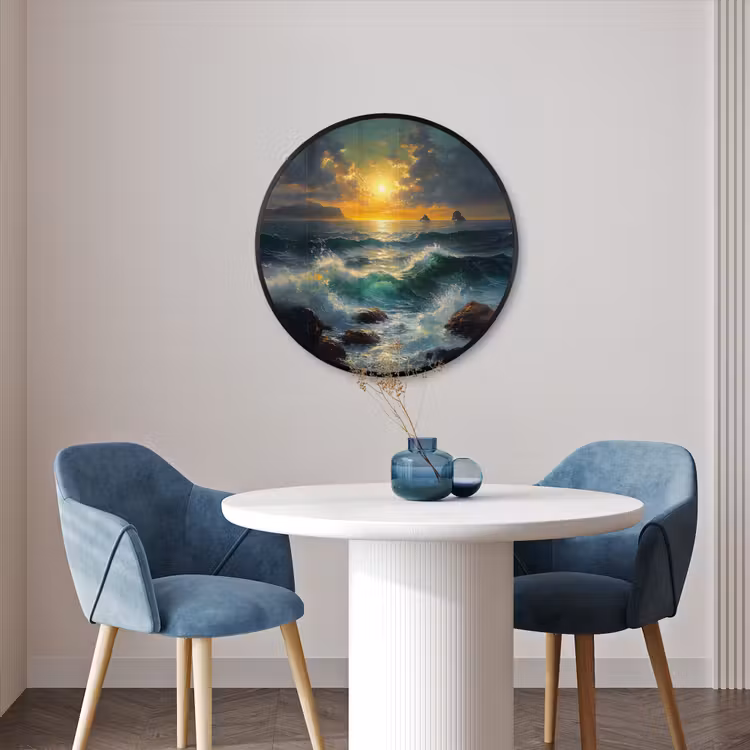 Ronde fotolijst - Zee - Zon - Golven - Rotsen — 3
