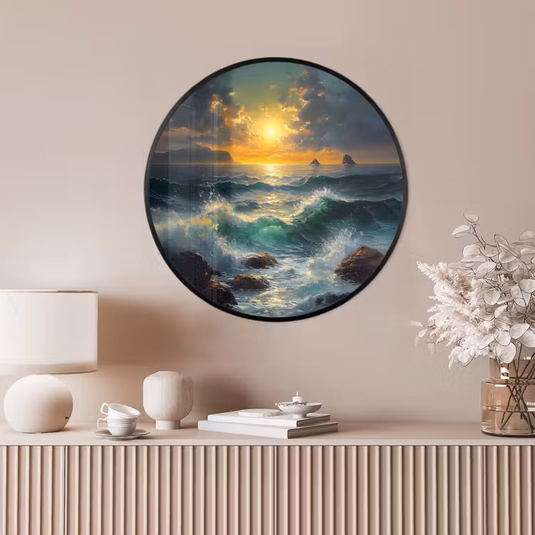 Ronde fotolijst - Zee - Zon - Golven - Rotsen — 4