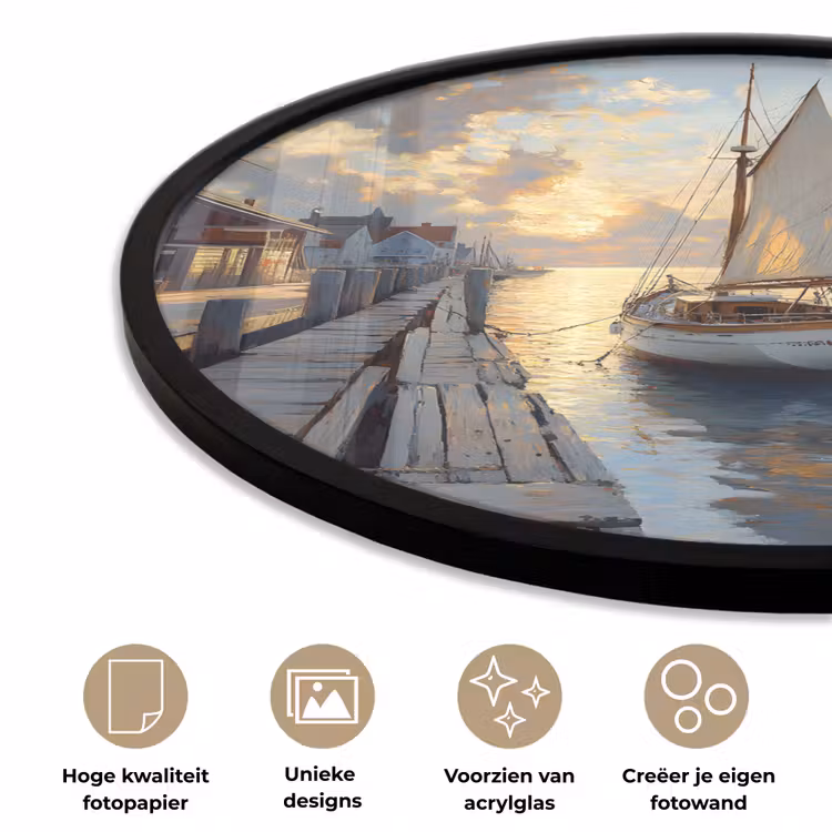 Ronde fotolijst - Zeilboot - Zon - Pier - Hout — 5