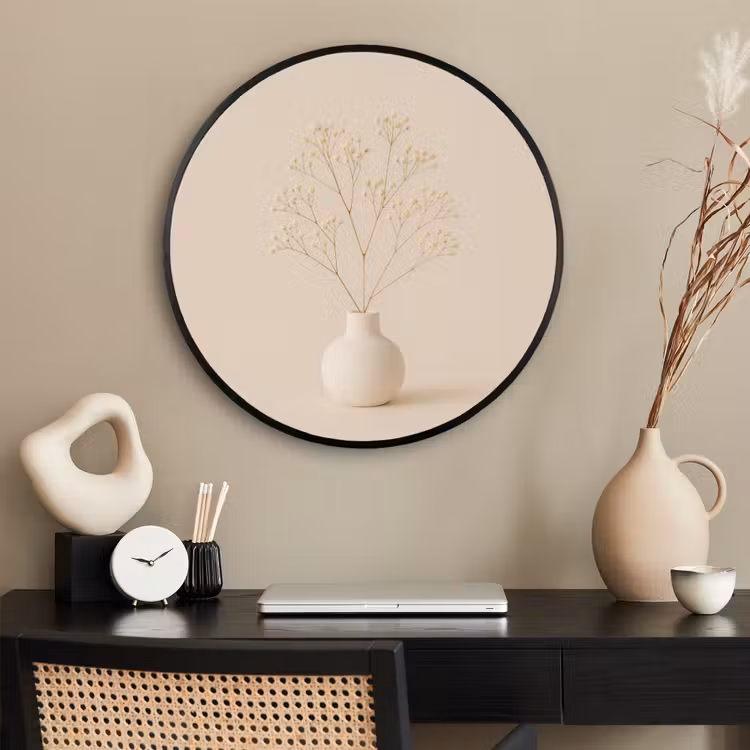 Ronde fotolijst - Vaas - Takken - Bloemetjes - Wit — 2