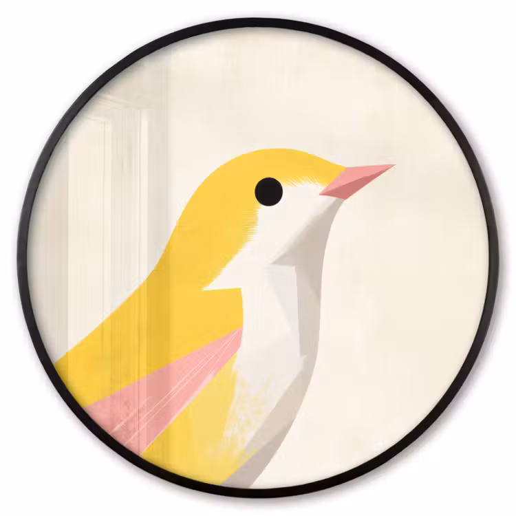 Ronde fotolijst - Vogel - Minimalistisch - Geel — 1