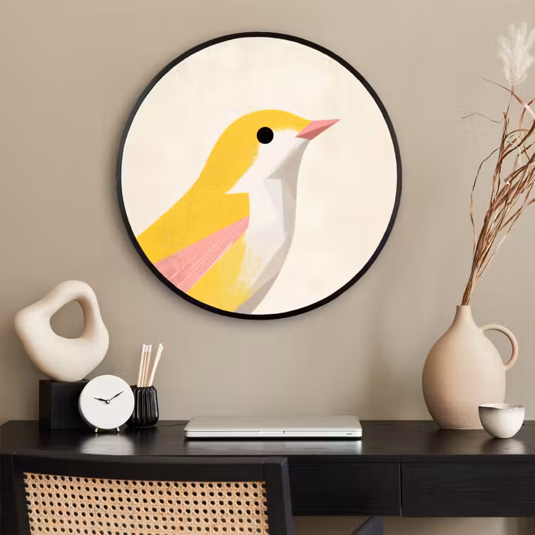 Ronde fotolijst - Vogel - Minimalistisch - Geel — 2