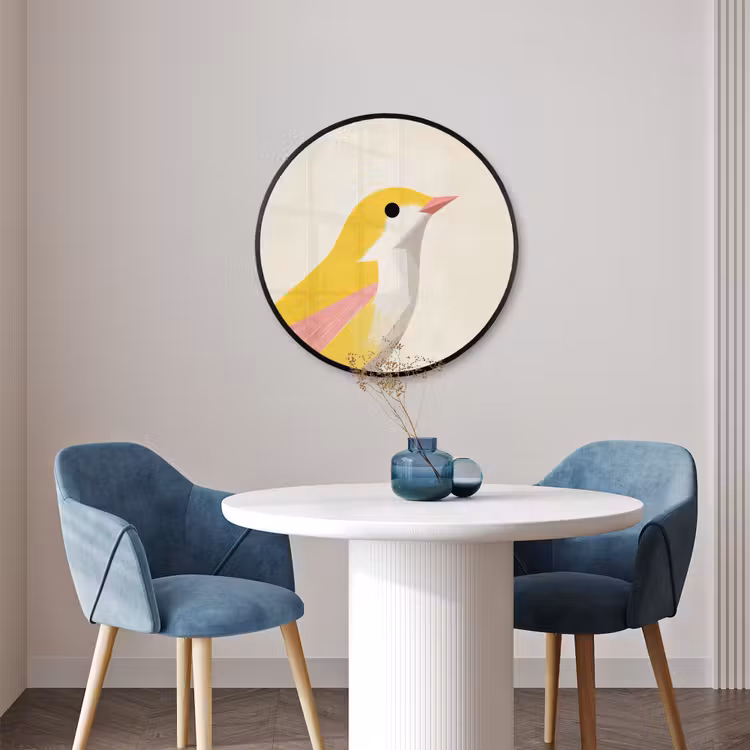 Ronde fotolijst - Vogel - Minimalistisch - Geel — 3