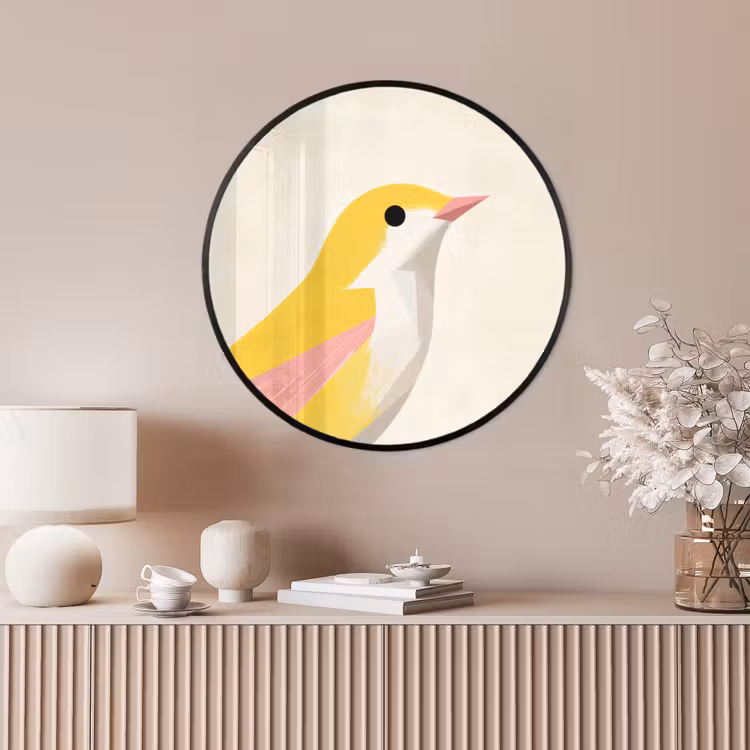 Ronde fotolijst - Vogel - Minimalistisch - Geel — 4