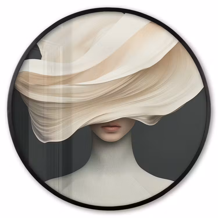 Ronde fotolijst - Vrouw - Beige - hoed — 1