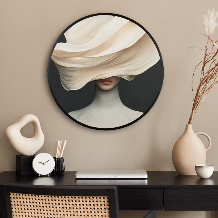 Ronde fotolijst - Vrouw - Beige - hoed — 2