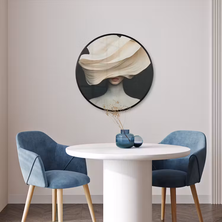 Ronde fotolijst - Vrouw - Beige - hoed — 3