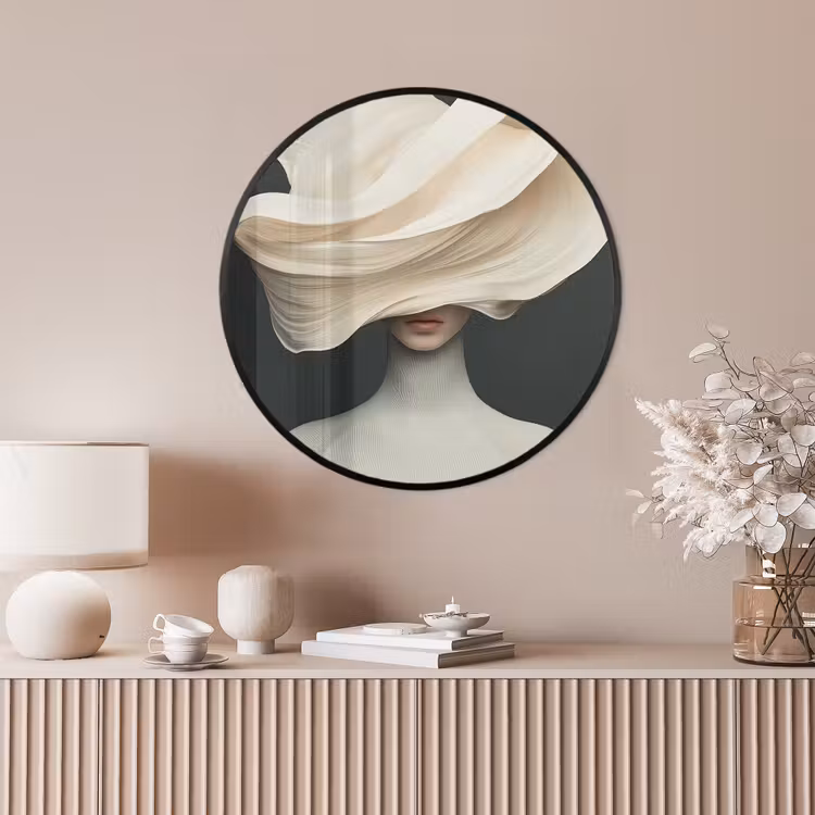Ronde fotolijst - Vrouw - Beige - hoed — 4
