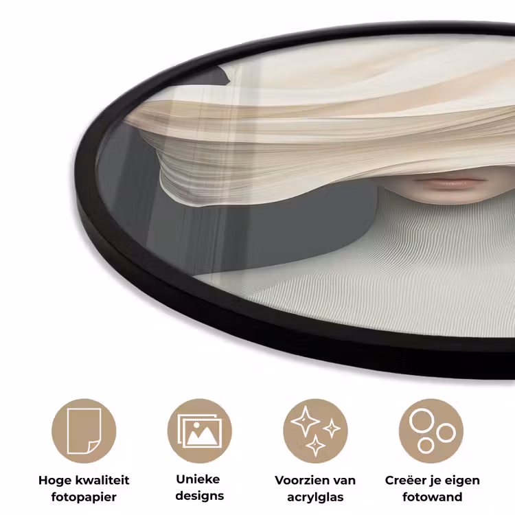 Ronde fotolijst - Vrouw - Beige - hoed — 5