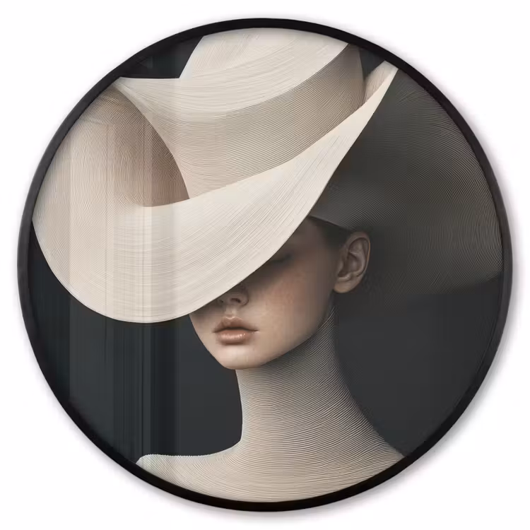 Ronde fotolijst - Vrouw - Golvende - Hoed — 1